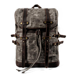 Cool Waxed Canvas Leather Mens Black 15.6‘’ Large Hiking Backpack Green Travel Backpack for Men - imessengerbags