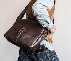 Genuine Leather Mens Messenger Bag Briefcase Laptop Bag Bike Bag Cycling Bag for men