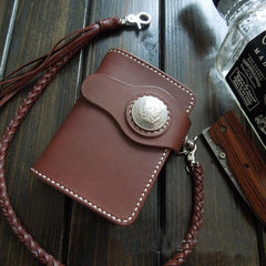 Handmade Leather Biker Wallet Mens Cool Short Chain Wallet Trucker Wallet with Chain