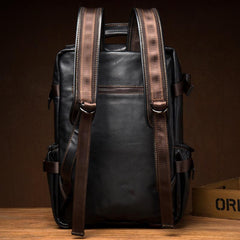 Black Fashion Mens Leather 14-inch Computer Backpacks Cool Travel Backpack School Backpack for men - imessengerbags