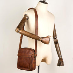 Vintage Brown Leather Small Vertical Postman Bag Messenger Bag Courier Bag for Men