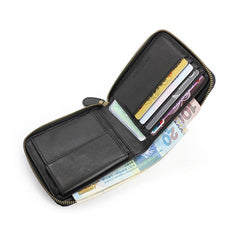 Leather Mens Black Zipper Small Wallet Front Pocket Wallet Small Wallet for Men - imessengerbags