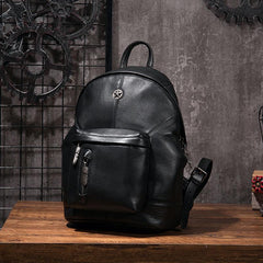 Cool Mens Black Leather School Backpack Travel Backpack Leather Hiking Backpack for Men - imessengerbags