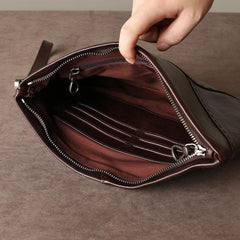 Genuine Leather Mens Clutch Cool Slim Wallet Zipper Clutch Wristlet Bag Wallet for Men Women - imessengerbags