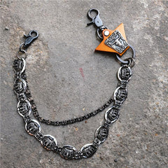 Badass Mens Leather Crown Double Key Long Biker Pants Chain Wallet Chain For Men - imessengerbags