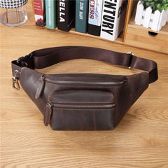 Brown MENS LEATHER FANNY PACK BUMBAG Hip Pack Brown Leather WAIST BAGS for Men