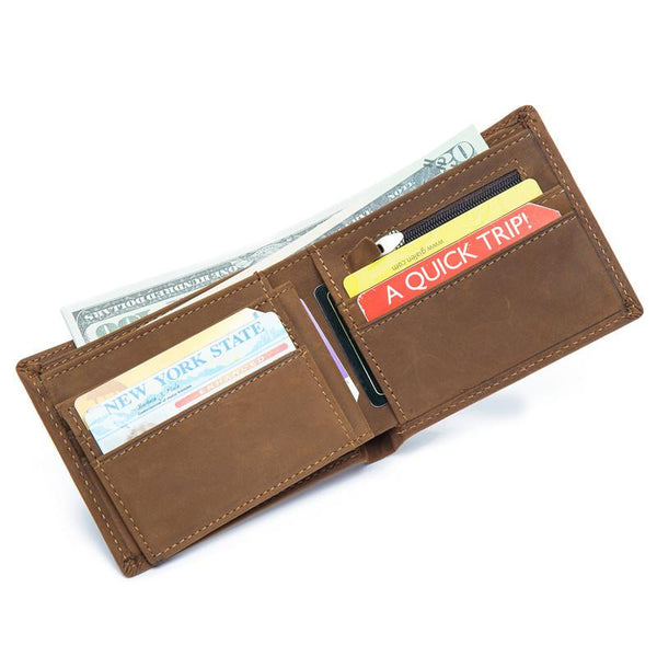 Vintage Leather Mens Slim Small Wallet billfold Bifold Wallet Front Pocket Wallet Driving License Wallet for Men - imessengerbags