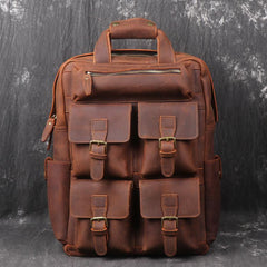 Vintage Cool Leather Men's 15inch Laptop Backpack Travel Backpack School Backpack For Men - imessengerbags