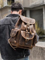 Dark Brown Cool Mens 13 inches Leather Backpacks Travel Backpacks Brown Laptop Backpack for men - imessengerbags