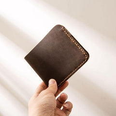 Cool Leather Mens Coffee Slim Small Wallet Bifold Vintage billfold Wallet for Men - imessengerbags