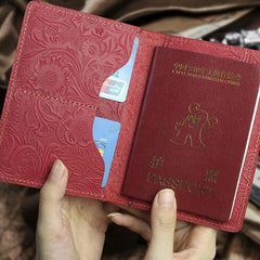 Handmade Leather Floral Mens Cool Short Wallet Passport Card Holder Small Card Slim Wallets for Men - imessengerbags