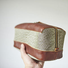Large Canvas Leather Mens Clutch Bag Zipper Wristlet Bag Purse for Men