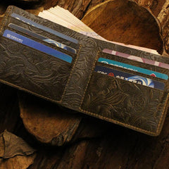 Handmade Leather Floral Mens Cool Slim Leather Wallet Men billfold Wallets Bifold for Men - imessengerbags