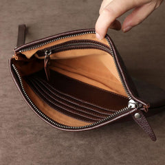 Genuine Leather Mens Clutch Cool Slim Wallet Zipper Clutch Wristlet Bag Wallet for Men Women