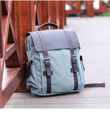Lake Green Waxed Canvas Mens Large 14'' Laptop Backpack College Backpack Hiking Backpack for Men - imessengerbags