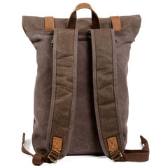 Coffee Waxed Canvas Leather Mens Cool Backpack Canvas Travel Backpack Canvas School Backpack for Men