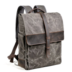 Cool Canvas Leather Mens Large Waterproof Black 15‘’ Backpack Travel Backpack Khaki Computer Backpack for Men - imessengerbags