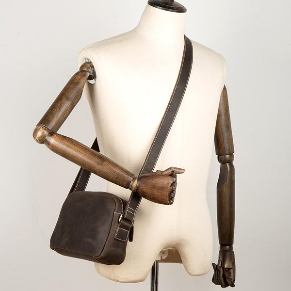 Coffee Cool Leather Side Bag Small Postman Bag Messenger Bag Courier Bag for Men - imessengerbags