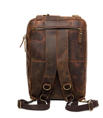 Cool Coffee Leather 15 inches Large Satchel BackPack Travel BackPack School BackPack for Men - imessengerbags