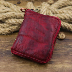 Brown Men Leather Zip Billfold Small Chain Wallet with Coin Pocket Biker Bifold Chain Wallet for Men - imessengerbags