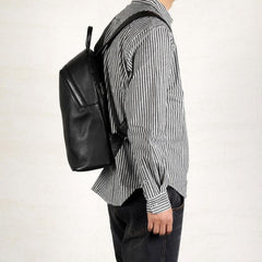 Genuine Leather Mens Cool Backpack Sling Bag Large Black Travel Bag Hiking Bag for men