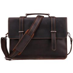 Vintage Brown Leather Men's Professional Briefcase Handbag 14‘’ Laptop Briefcase For Men - imessengerbags