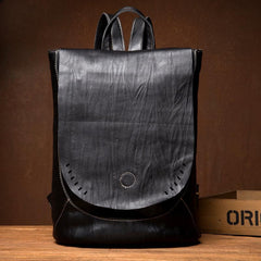 Fashion Mens Black Leather 14-inch Satchel Computer Backpacks Cool Travel Backpacks School Backpack for men - imessengerbags