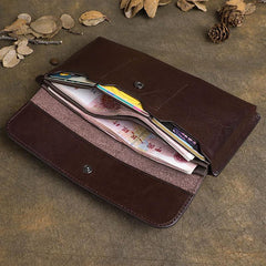 Cool Brown Leather Mens Long Wallet Clutch Wallet Retro Coffee  Clutch Wallet for Men - imessengerbags