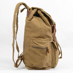 Khaki Canvas Mens Large 15'' Hiking Backpack Travel Backpack College Bag Computer Backpack for Men - imessengerbags