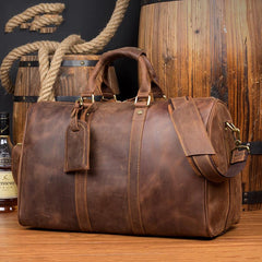 Cool Brown Leather 16 inches Black Shoulder Weekender Bag Travel Bags Duffle luggage Bag for Men