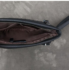 Black Leather Mens Multi Layer Business Clutch Wallet Wristlet Wallet For Men - imessengerbags