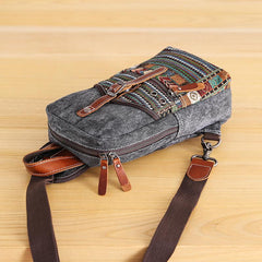 Canvas Mens Folk Gray Chest Bag One Shoulder Backpack Gray Sling Bag for Men