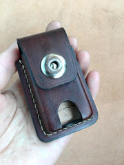 Coffee Handmade Leather Mens Slim Zippo Lighter Case Slim Zippo Lighter Holder with Belt Loop for Men