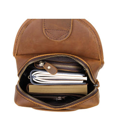 Vintage Brown Leather Men's Sling Bag Chest Bag 8-inches One shoulder Backpack For Men - imessengerbags