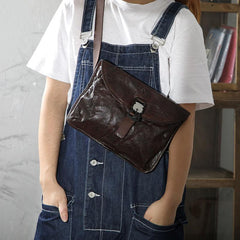 DISTRESSED BROWN LEATHER MEN'S Side BAG 10 inches MESSENGER BAG Leather Coffee Courier BAGs FOR MEN - imessengerbags