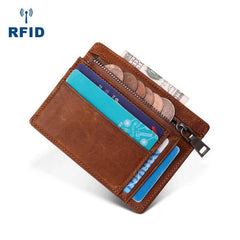 Cool Leather RFID Slim Zipper Wallet billfold Small Wallet Front Pocket Wallet Card Wallets For Men - imessengerbags