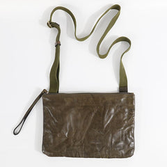 Casual Green Leather Mens Small Side Bag Messenger Bag Brown Post Bag Courier Bags for Men - imessengerbags