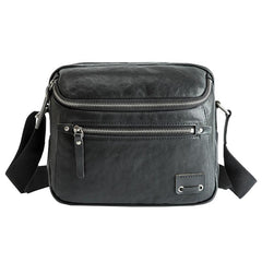 Casual Black Leather Mens 10 inches Postman Bag Black Courier Bag Messenger Bags Side Bag for Men