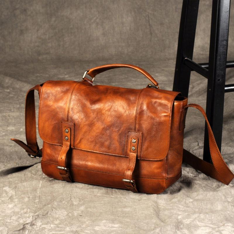 Genuine Leather Mens Cool Messenger Bag Briefcase Work Bag Business Bag for men