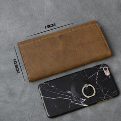 Brown Leather Mens Long Wallet Long Bifold Card Wallet For Men - imessengerbags