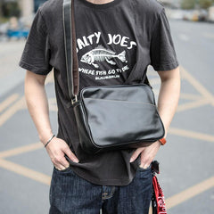 Black Leather Mens Casual Small Courier Bags Messenger Bag Amber Brown Postman Bags For Men - imessengerbags
