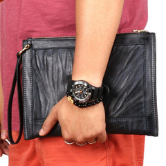 BLACK Coffee MENS LEATHER SLIM ZIPPER CLUTCH WRISTLET PURSE BAG CLUTCH BAG FOR MEN - imessengerbags