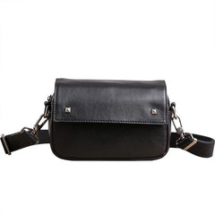 Casual Black Small Leather MENS Side Bag Black Small Messenger Bag Leather Courier Bag For Men
