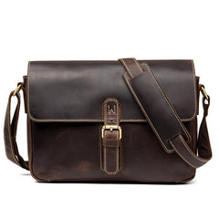 Cool Dark Coffee Leather 13 inches Postman Bag Messenger Bags Side Bag for Men