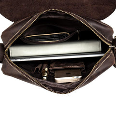 Dark Brown Cool Leather 10 inches Small Vertical Side Bags Messenger Bags Courier Bag for Men - imessengerbags