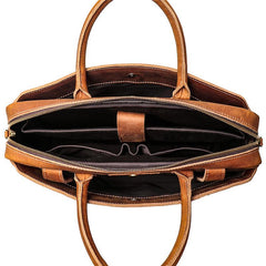 Vintage Brown Leather Men's Professional Briefcase 15‘’ Computer Briefcase Handbag For Men - imessengerbags