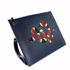 Handmade Leather Mens Clutch Snake Cool Slim Wallet Zipper Clutch Wristlet Wallet for Men - imessengerbags