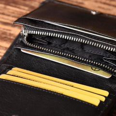 Handmade Mens Cool billfold Leather Wallet Men Small Slim Wallets Bifold for Men - imessengerbags
