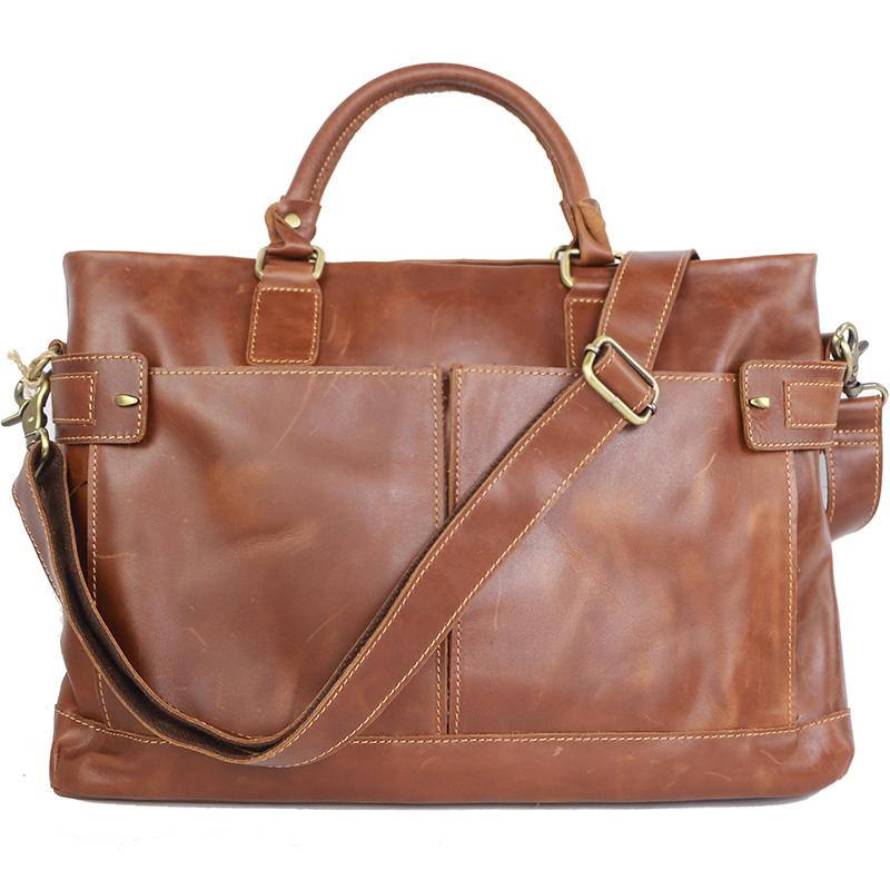 Vintage Dark Brown Mens Leather Briefcase Work Handbags Brown 14'' Computer Briefcase For Men - imessengerbags