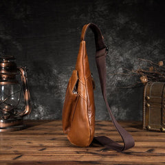 Cool Brown Leather Men's Sling Bag Chest Bag One Shoulder Backpack For Men - imessengerbags